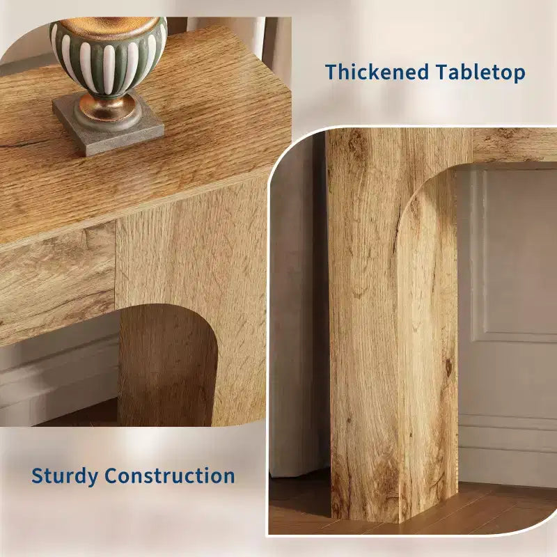 Consolle da ingresso in legno sottile Michat Cracked, colore marrone con anelli annuali, tavolo da divano, 119 cm e 160 cm, assemblaggio da 1 persona