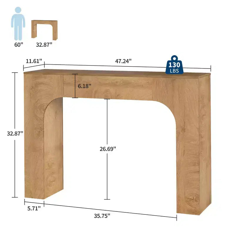 Consolle da ingresso in legno sottile Michat Cracked, colore marrone con anelli annuali, tavolo da divano, 119 cm e 160 cm, assemblaggio da 1 persona