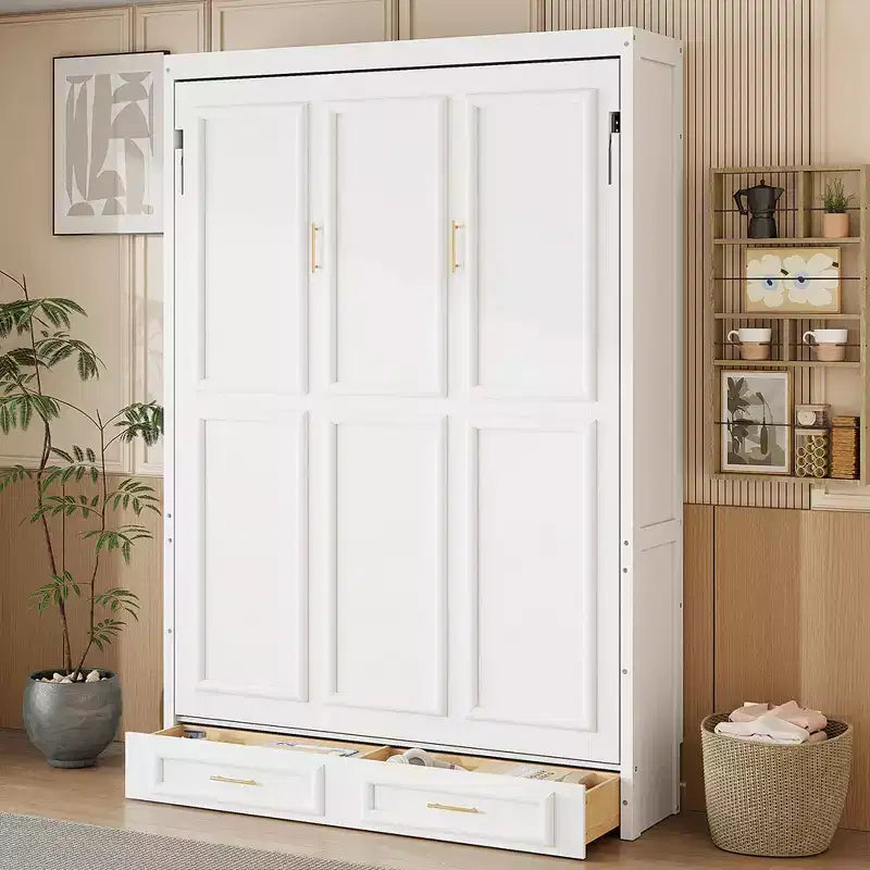 Merax Elegant Full Size Murphy Bed with 2 Drawers, Beige