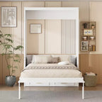 Letto a scomparsa matrimoniale beige con 2 cassetti, per 1 persona