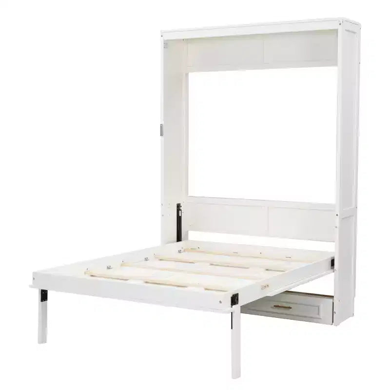 Letto a scomparsa matrimoniale beige con 2 cassetti, per 1 persona