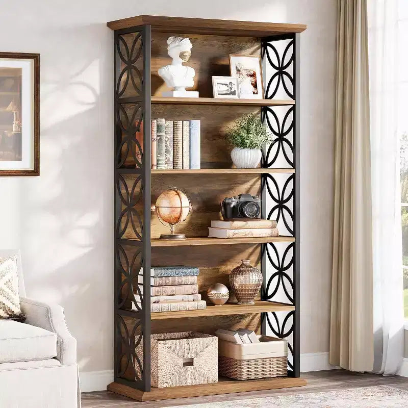 Lantine 6-Tier Bookshelf, 71 Tall Bookcase with Metal Frame, Freestanding Open Storage Shelves for Home Office, Living Room, Bedroom