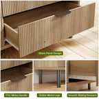 Cassettiera a 3 cassetti scanalata, bianca/venatura del legno, con gambe in metallo