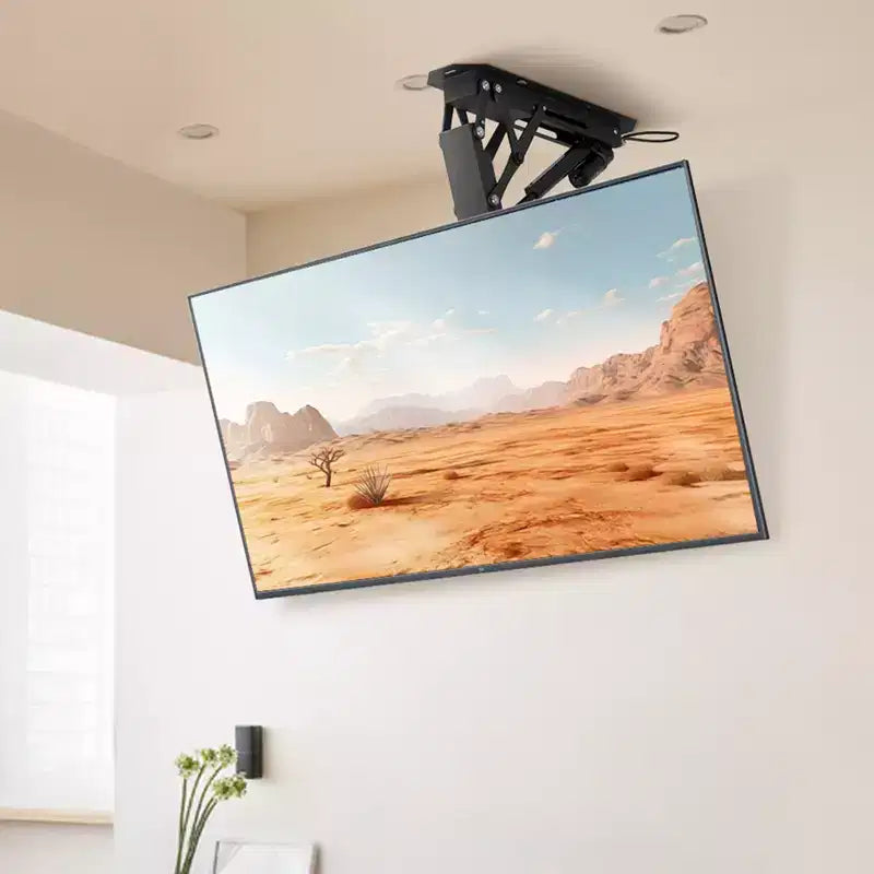 Supporto TV motorizzato nero a scomparsa per soffitto, regolabile elettricamente, per TV da 32 a 70 pollici, 1 schermo
