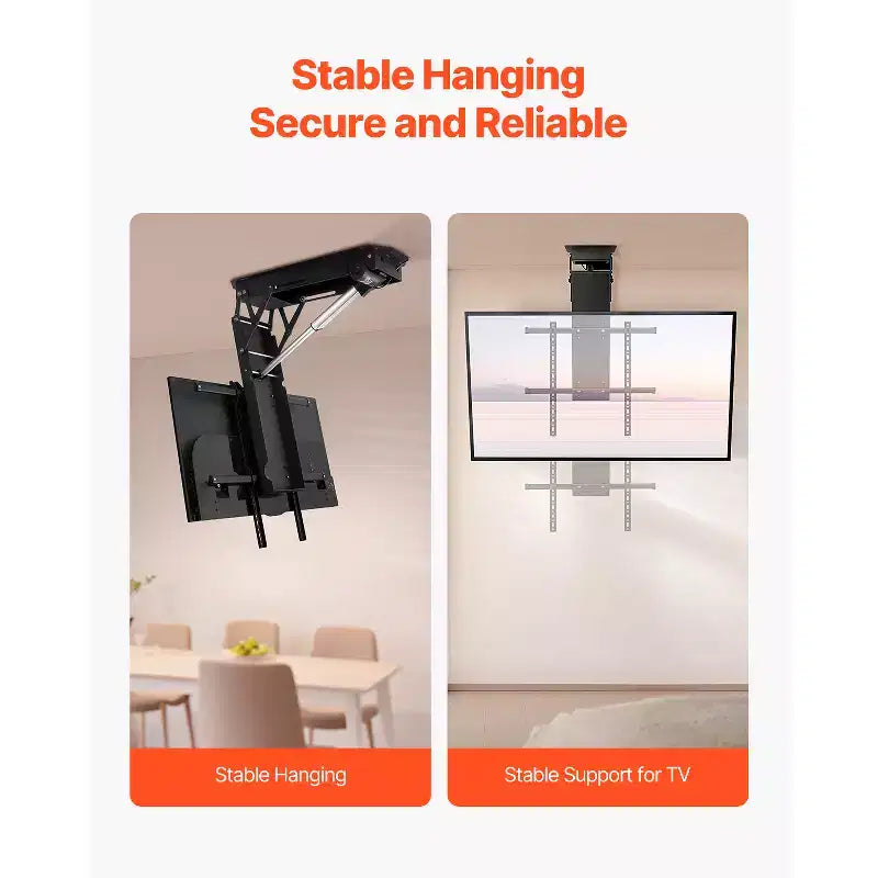 Supporto TV motorizzato nero a scomparsa per soffitto, regolabile elettricamente, per TV da 32 a 70 pollici, 1 schermo
