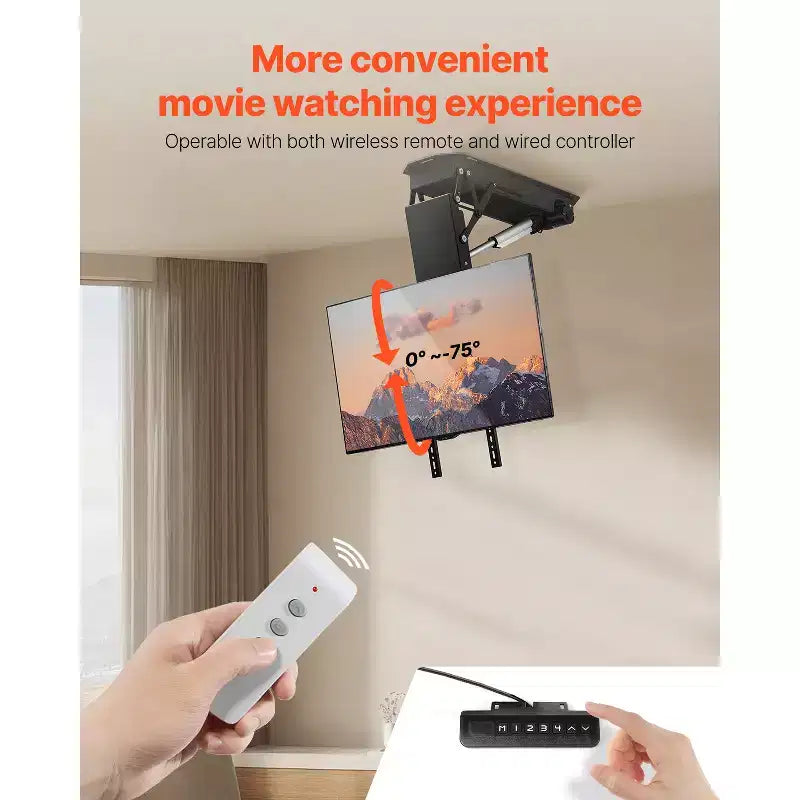 Supporto TV motorizzato nero a scomparsa per soffitto, regolabile elettricamente, per TV da 32 a 70 pollici, 1 schermo