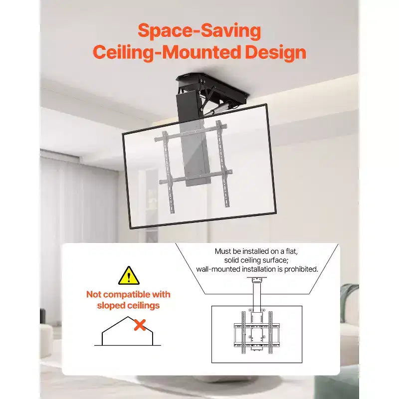 Supporto TV motorizzato nero a scomparsa per soffitto, regolabile elettricamente, per TV da 32 a 70 pollici, 1 schermo