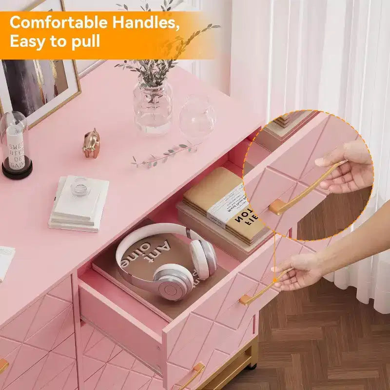 Cassettiera a 8 cassetti e porta TV Nera/Rosa/Bianca – Utente Singolo