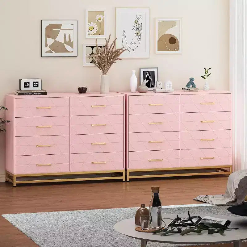 Cassettiera a 8 cassetti e porta TV Nera/Rosa/Bianca – Utente Singolo