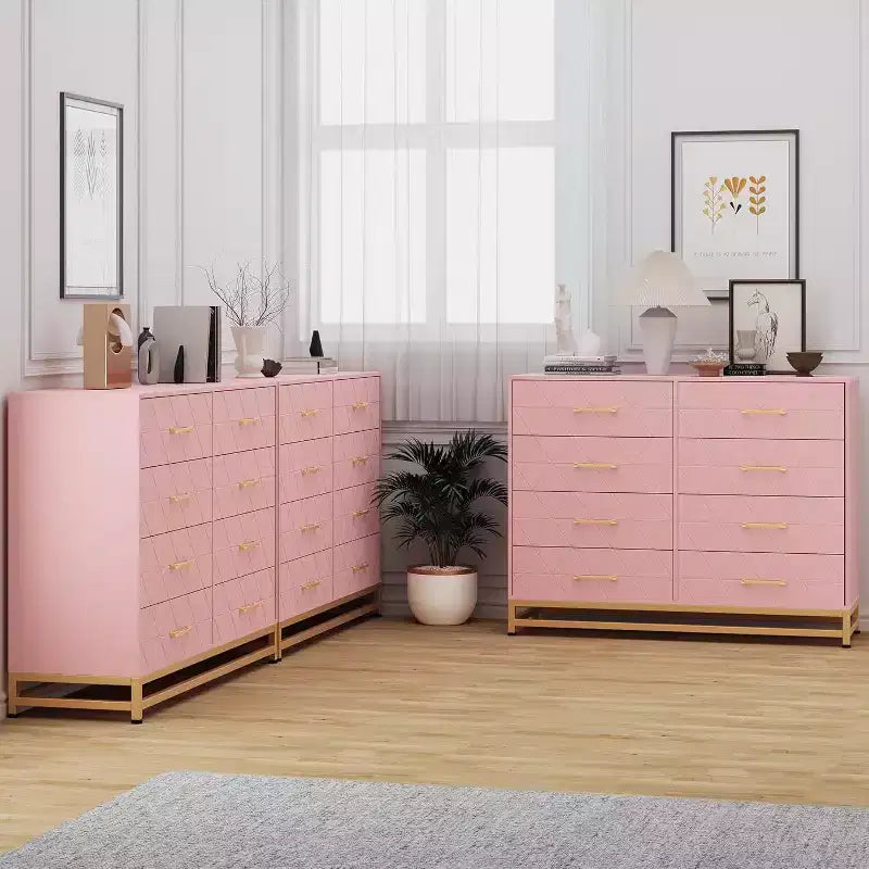 Cassettiera a 8 cassetti e porta TV Nera/Rosa/Bianca – Utente Singolo
