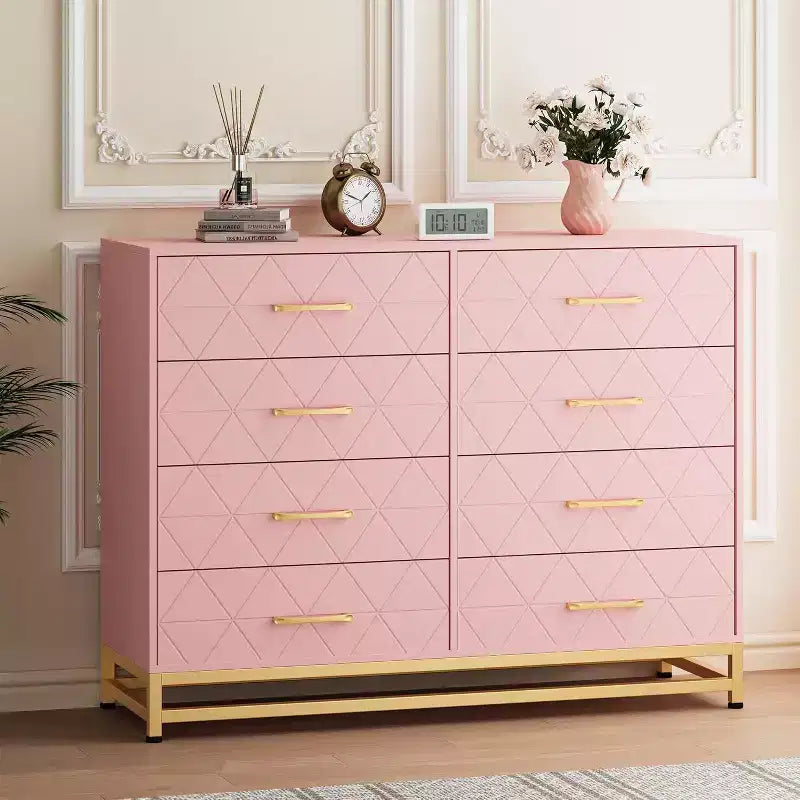 Cassettiera a 8 cassetti e porta TV Nera/Rosa/Bianca – Utente Singolo