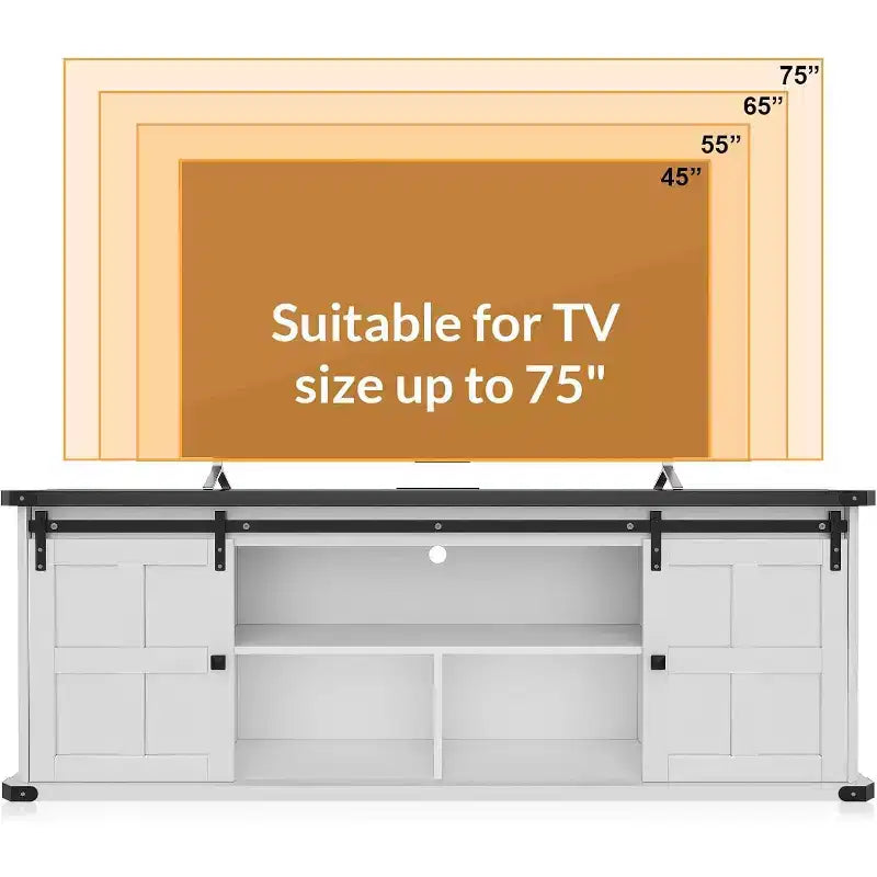 Mobile TV scorrevole con ante a persiana, Grigio/Bianco, 70", Adatto per TV fino a 75", 1 unità