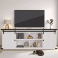 Mobile TV scorrevole con ante a persiana, Grigio/Bianco, 70", Adatto per TV fino a 75", 1 unità