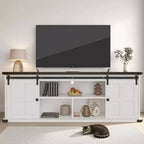 Mobile TV scorrevole con ante a persiana, Grigio/Bianco, 70", Adatto per TV fino a 75", 1 unità