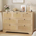 Rattan Dresser for Bedroom, 7 Drawer Double Dresser, Farmhouse Chest of Drawers, Wooden Storage Organizer for Closet, Living Room, Entryway, Hallway