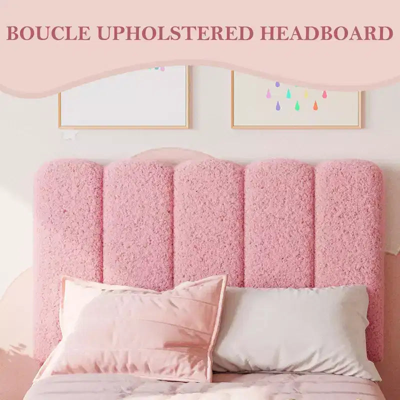 Letto a piattaforma imbottito a onda grigio/rosa/bianco per bambini, singolo/una piazza e mezza, 1 persona