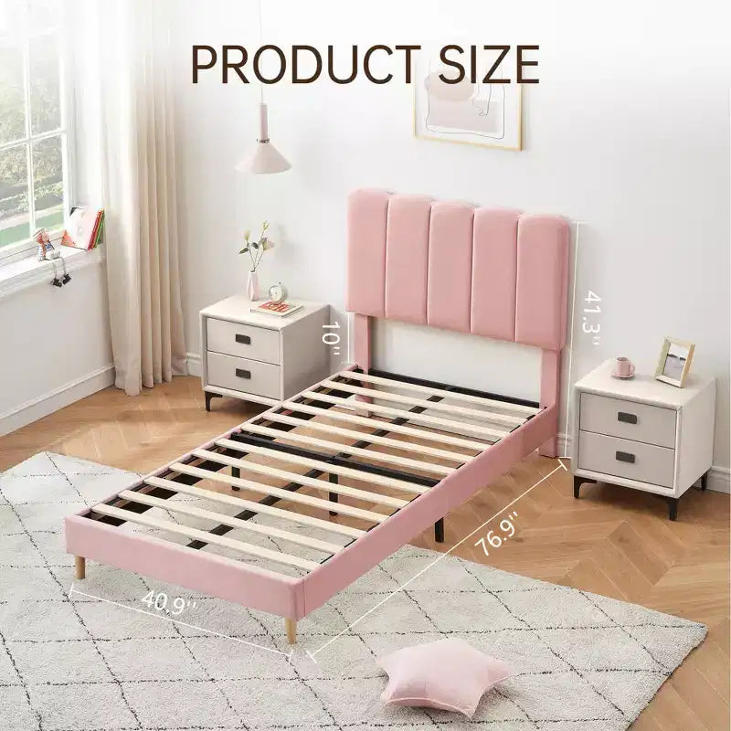 Letto a piattaforma imbottito a onda grigio/rosa/bianco per bambini, singolo/una piazza e mezza, 1 persona