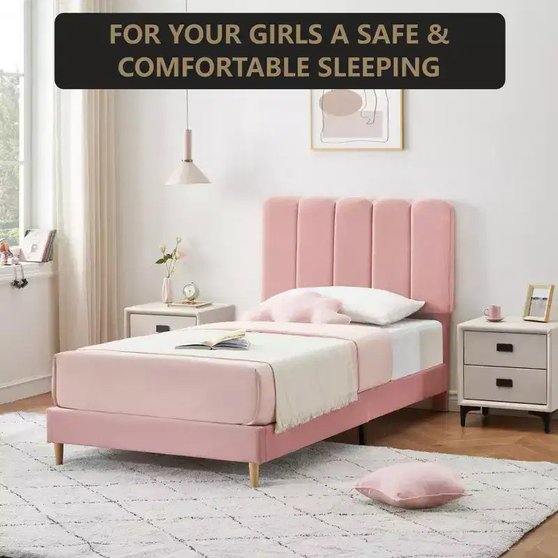 Letto a piattaforma imbottito a onda grigio/rosa/bianco per bambini, singolo/una piazza e mezza, 1 persona