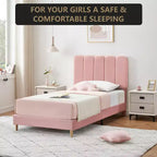 Letto a piattaforma imbottito a onda grigio/rosa/bianco per bambini, singolo/una piazza e mezza, 1 persona
