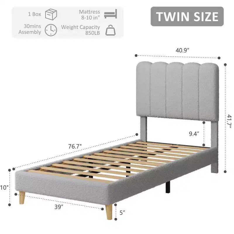 Letto a piattaforma imbottito a onda grigio/rosa/bianco per bambini, singolo/una piazza e mezza, 1 persona