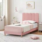 Letto a piattaforma imbottito a onda grigio/rosa/bianco per bambini, singolo/una piazza e mezza, 1 persona