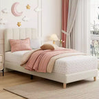 Letto a piattaforma imbottito a onda grigio/rosa/bianco per bambini, singolo/una piazza e mezza, 1 persona