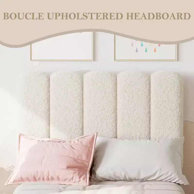 Letto a piattaforma imbottito a onda grigio/rosa/bianco per bambini, singolo/una piazza e mezza, 1 persona