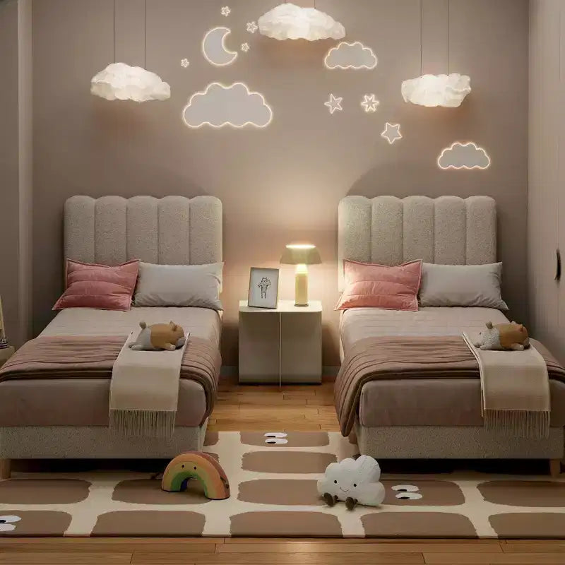Letto a piattaforma imbottito a onda grigio/rosa/bianco per bambini, singolo/una piazza e mezza, 1 persona