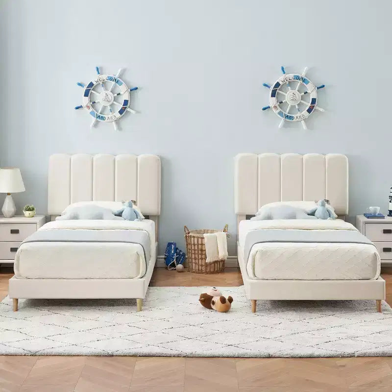 Letto a piattaforma imbottito a onda grigio/rosa/bianco per bambini, singolo/una piazza e mezza, 1 persona