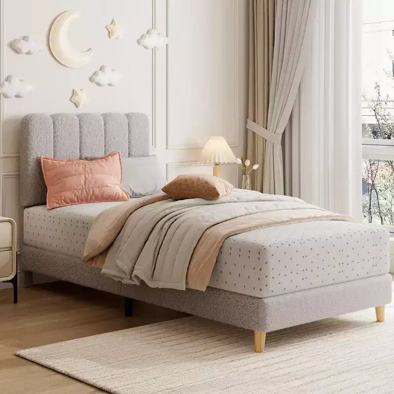 Letto a piattaforma imbottito a onda grigio/rosa/bianco per bambini, singolo/una piazza e mezza, 1 persona