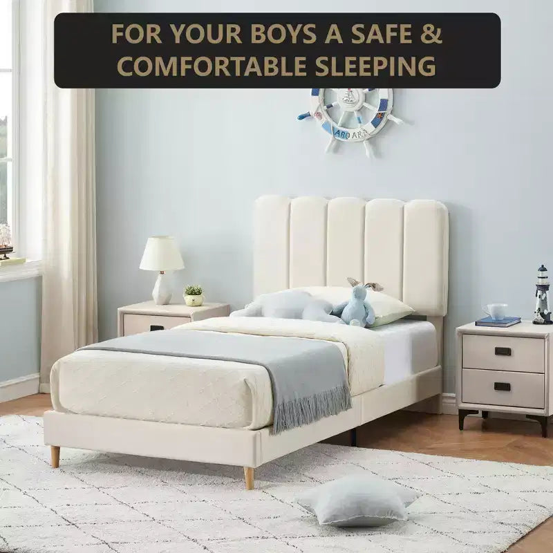 Letto a piattaforma imbottito a onda grigio/rosa/bianco per bambini, singolo/una piazza e mezza, 1 persona
