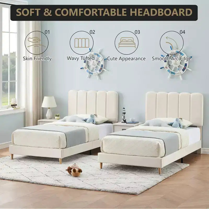 Letto a piattaforma imbottito a onda grigio/rosa/bianco per bambini, singolo/una piazza e mezza, 1 persona