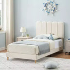 Letto a piattaforma imbottito a onda grigio/rosa/bianco per bambini, singolo/una piazza e mezza, 1 persona