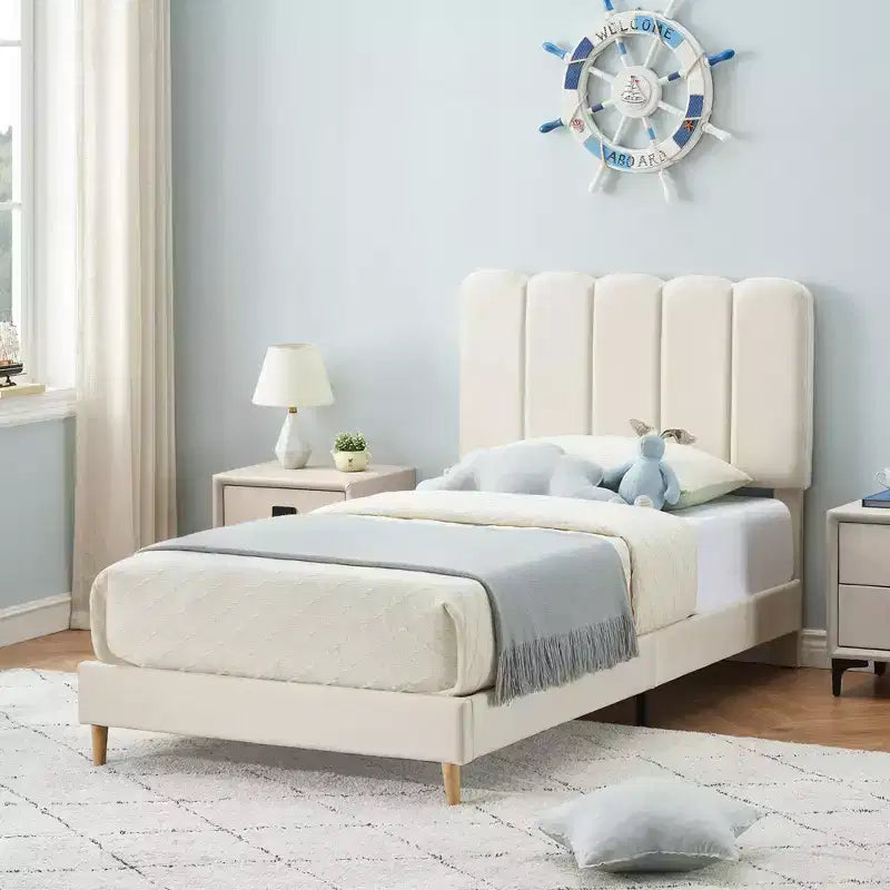 Letto a piattaforma imbottito a onda grigio/rosa/bianco per bambini, singolo/una piazza e mezza, 1 persona