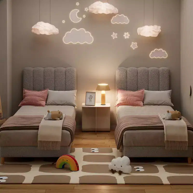Letto a piattaforma imbottito a onda grigio/rosa/bianco per bambini, singolo/una piazza e mezza, 1 persona