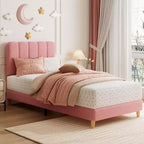 Letto a piattaforma imbottito a onda grigio/rosa/bianco per bambini, singolo/una piazza e mezza, 1 persona