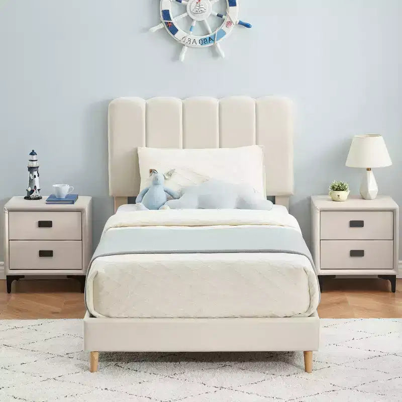 Letto a piattaforma imbottito a onda grigio/rosa/bianco per bambini, singolo/una piazza e mezza, 1 persona