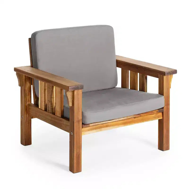 Martha Stewart Kids Outdoor Chair: Acacia Wood Chair for Kids w/ Cushions, 10in Seat Height, for Backyard, Patio, Porch, Outdoor Learning & Play Areas