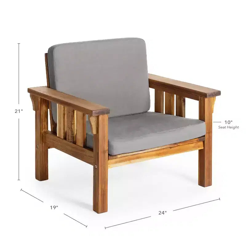 Sedia per esterni per bambini in legno di acacia naturale con cuscini grigi, stile Mission, 1 posto
