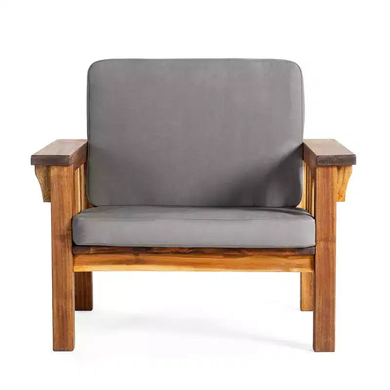 Sedia per esterni per bambini in legno di acacia naturale con cuscini grigi, stile Mission, 1 posto