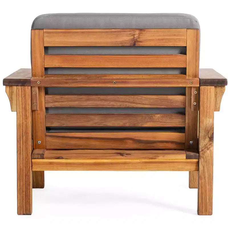 Sedia per esterni per bambini in legno di acacia naturale con cuscini grigi, stile Mission, 1 posto