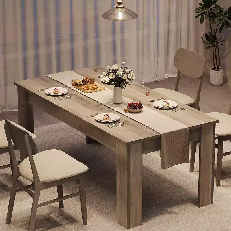 Tavolo da pranzo rustico rettangolare marrone/grigio, piano normale o spesso, per 4-6 persone