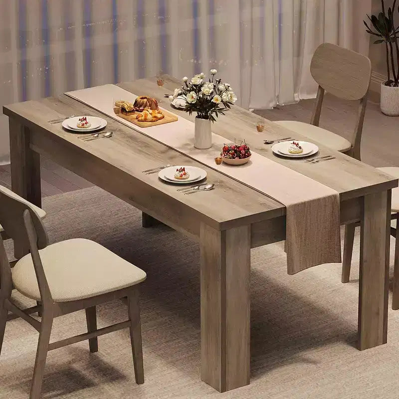 Tavolo da pranzo rustico rettangolare marrone/grigio, piano normale o spesso, per 4-6 persone