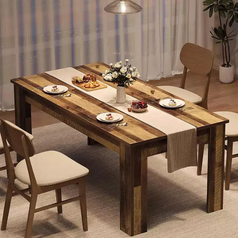 Tavolo da pranzo rustico rettangolare marrone/grigio, piano normale o spesso, per 4-6 persone
