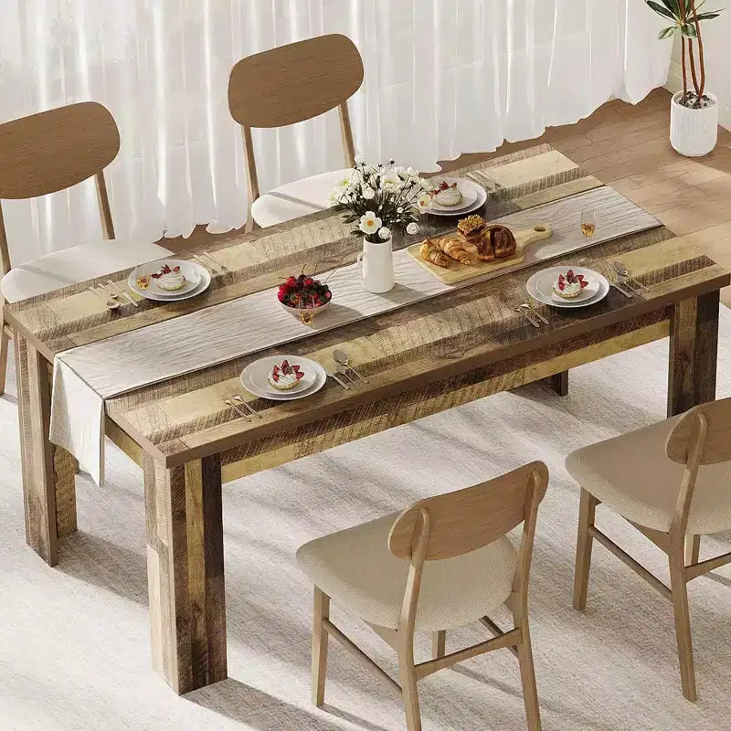 Tavolo da pranzo rustico rettangolare marrone/grigio, piano normale o spesso, per 4-6 persone