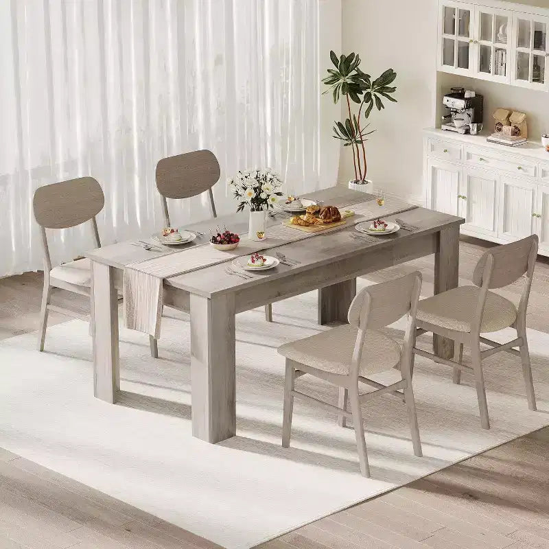 Tavolo da pranzo rustico rettangolare marrone/grigio, piano normale o spesso, per 4-6 persone