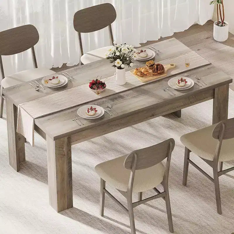 Tavolo da pranzo rustico rettangolare marrone/grigio, piano normale o spesso, per 4-6 persone