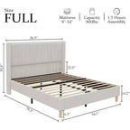 Struttura letto in velluto a coste beige con testiera ad ali, per 2 persone, non richiede box spring