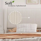 Struttura letto in velluto a coste beige con testiera ad ali, per 2 persone, non richiede box spring