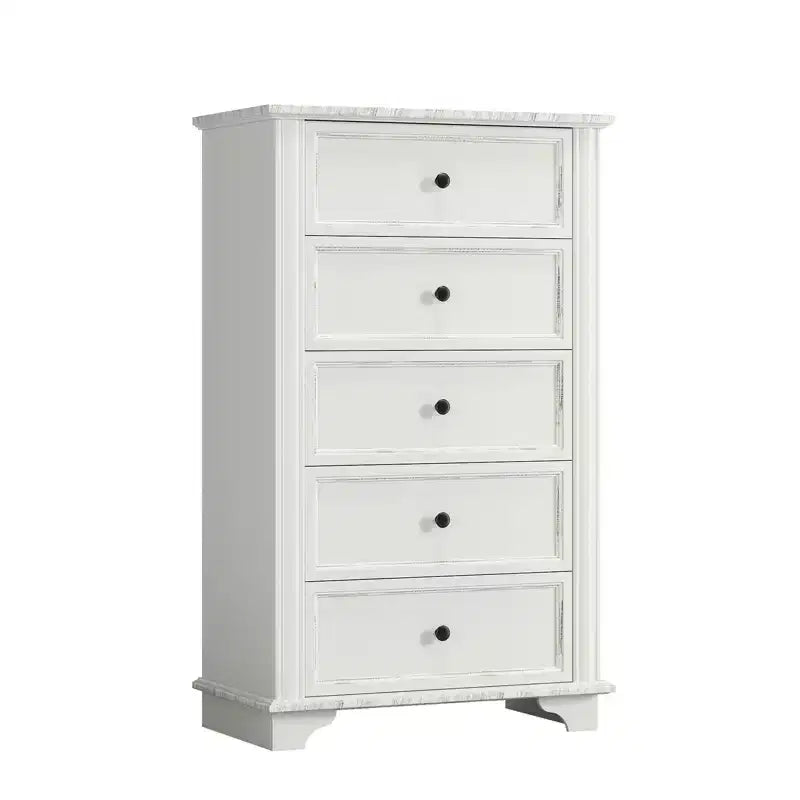 Comodino a 5 cassetti bianco, in MDF, contenitore monoposto